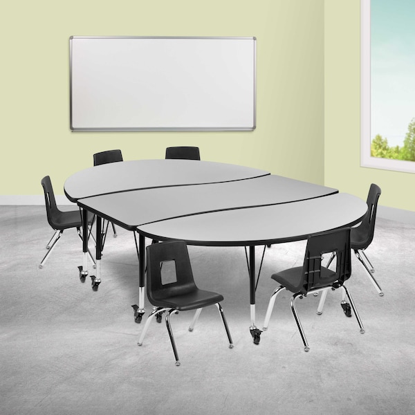Flash Furniture Oval 60 W, 86 L, 25 H, Chrome, Laminate, Particleboard, Plastic, Steel, Grey XU-GRP-12CH-A3060CON-60-GY-T-P-CAS-GG - main